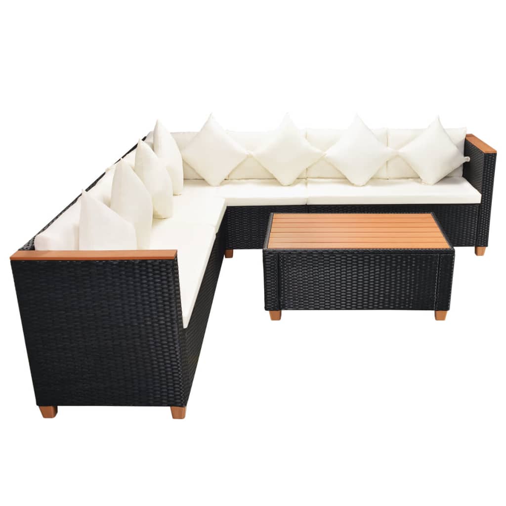 Set mobilier de grădină cu perne, 5 piese, negru, poliratan