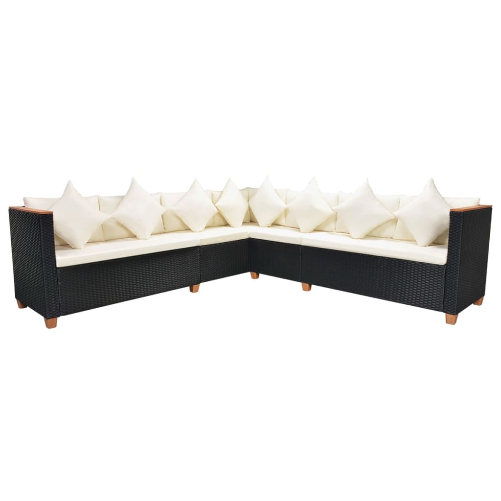 Set mobilier de grădină cu perne, 5 piese, negru, poliratan