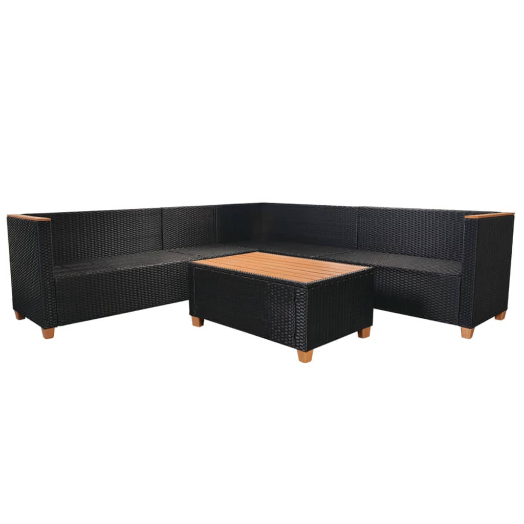 Set mobilier de grădină cu perne, 5 piese, negru, poliratan