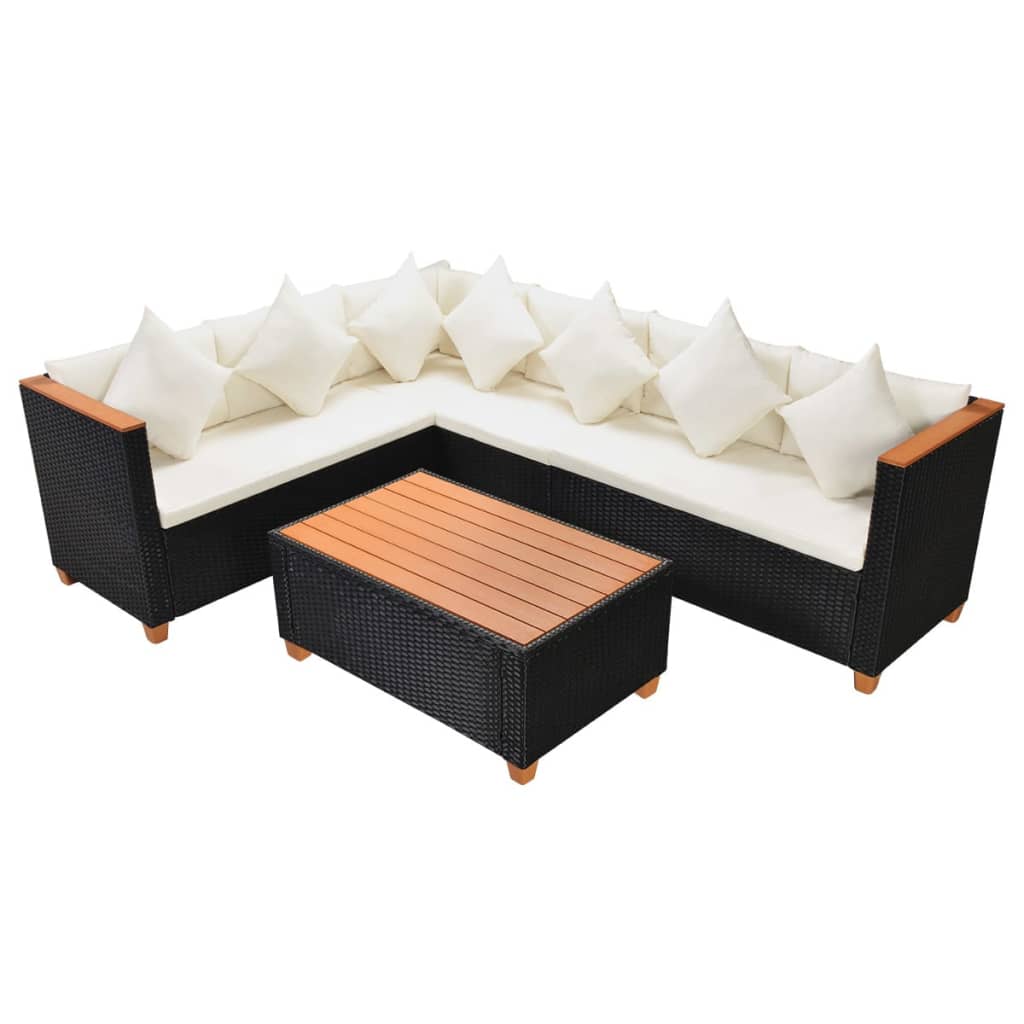 Set mobilier de grădină cu perne, 4 piese, negru, poliratan