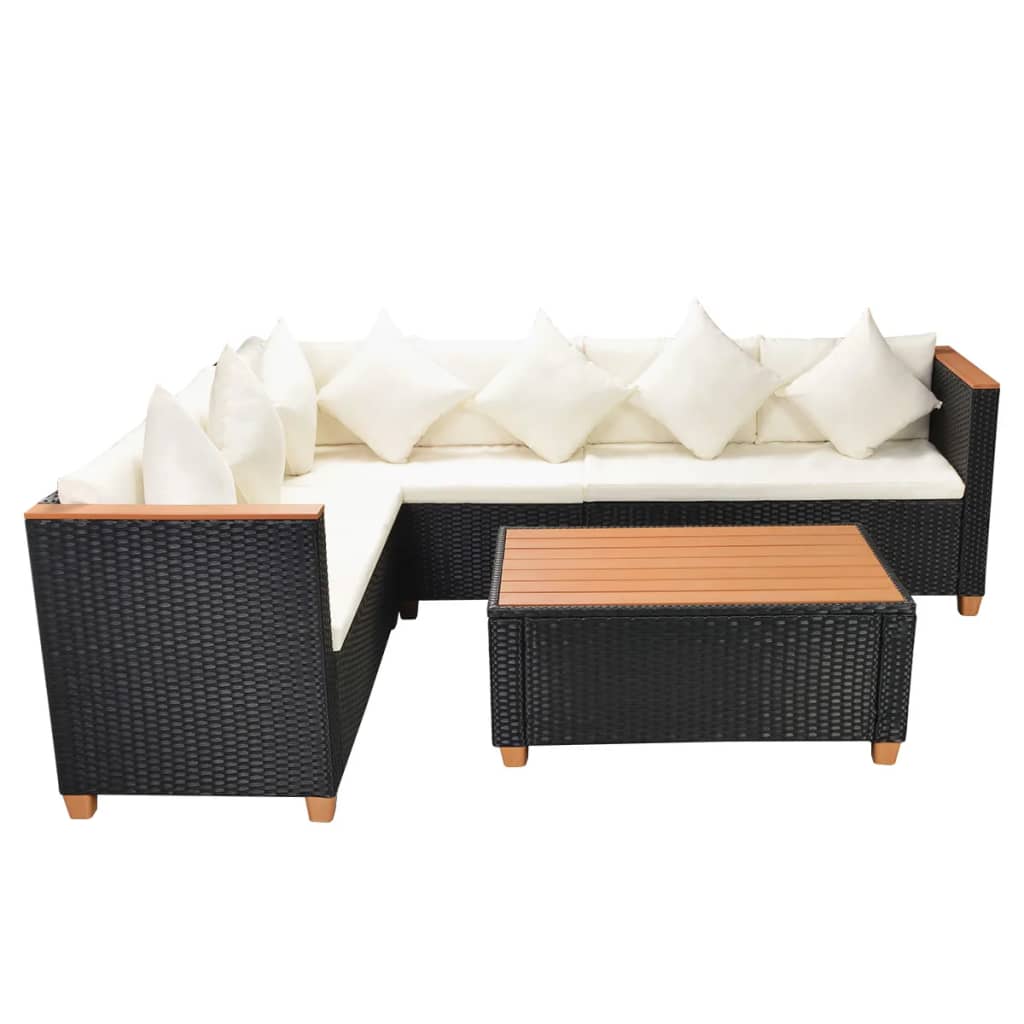 Set mobilier de grădină cu perne, 4 piese, negru, poliratan