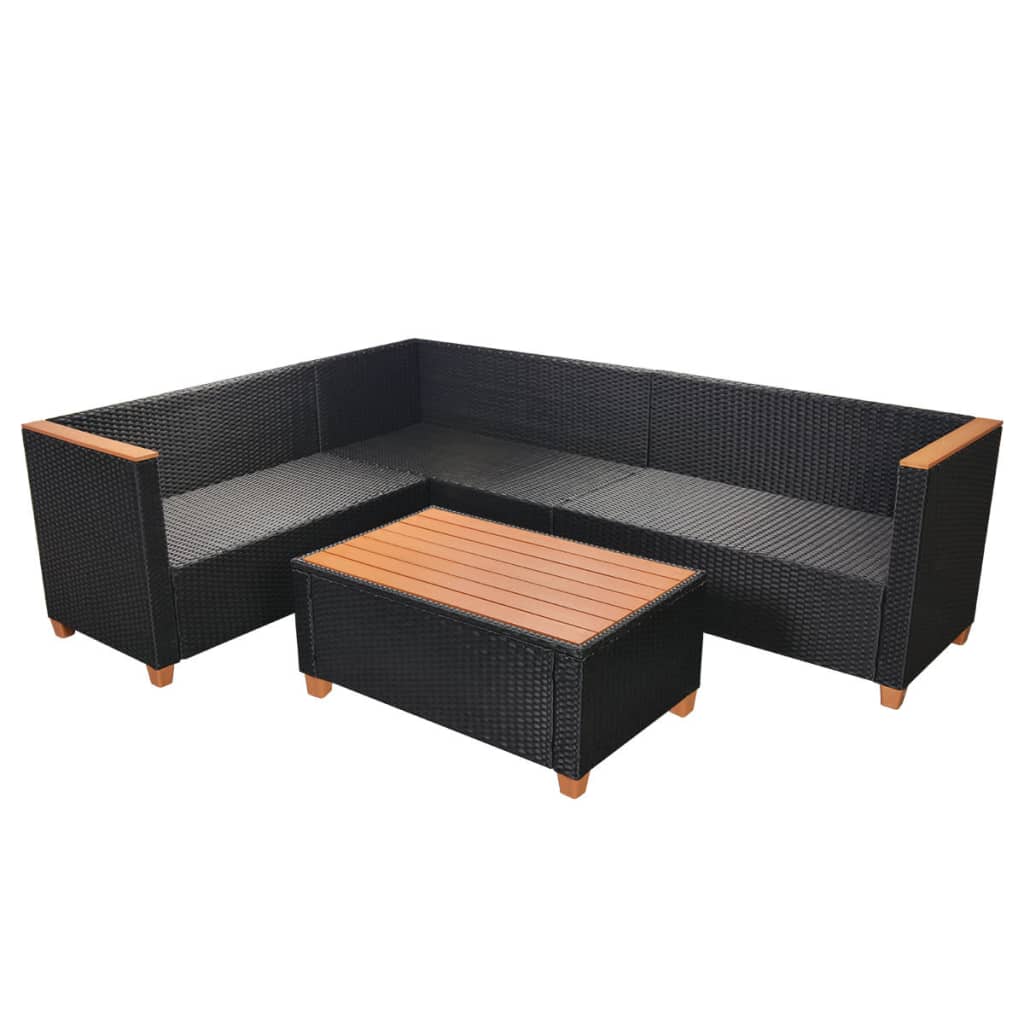 Set mobilier de grădină cu perne, 4 piese, negru, poliratan