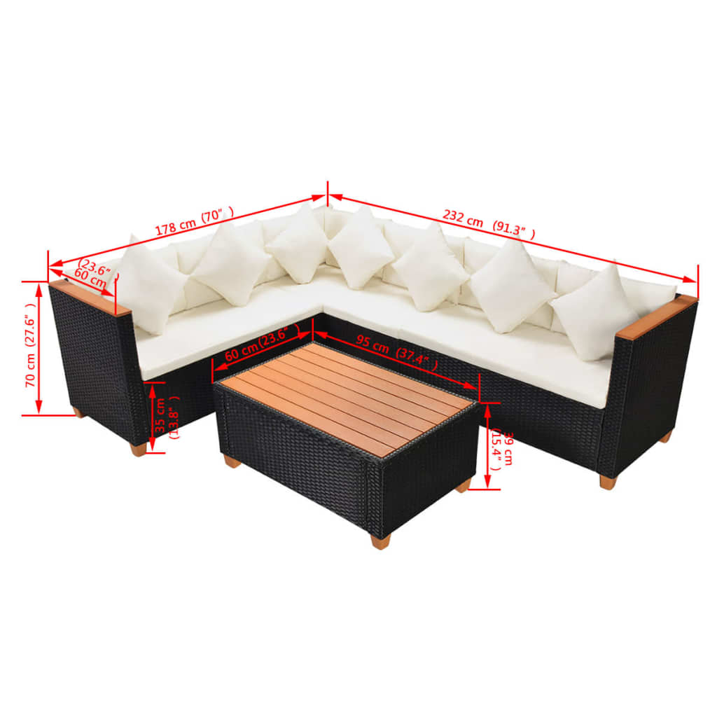 Set mobilier de grădină cu perne, 4 piese, negru, poliratan