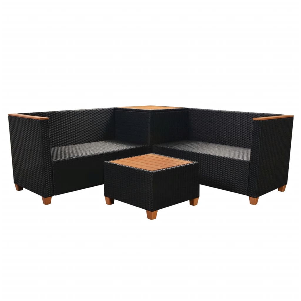 Set mobilier de grădină cu perne, 4 piese, negru, poliratan