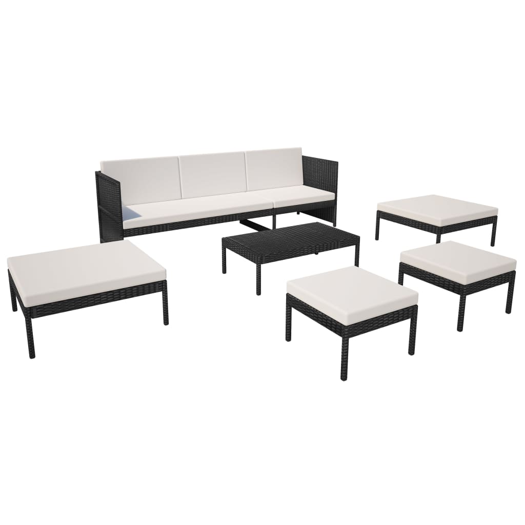 Set mobilier de grădină cu perne, 6 piese, negru, poliratan