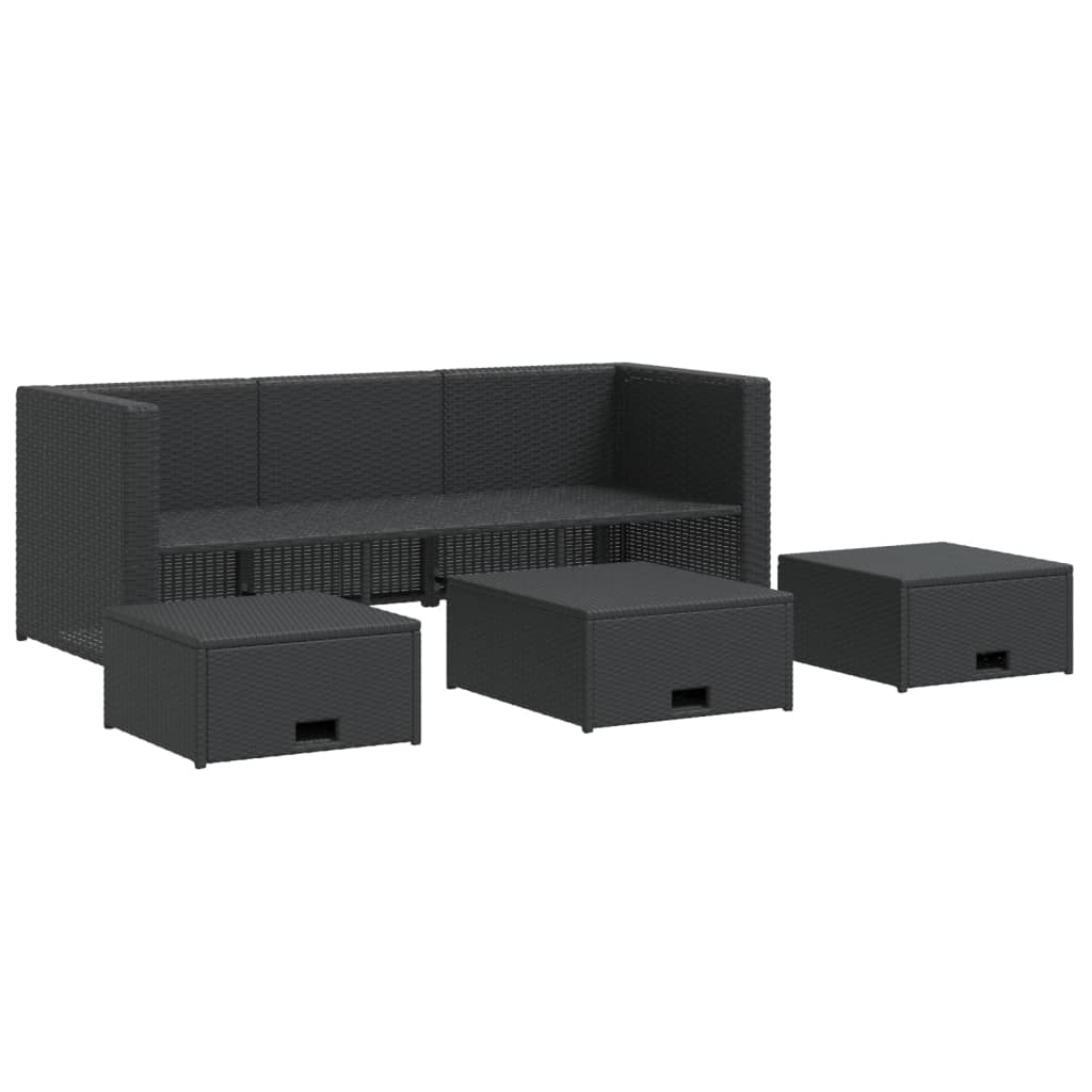 Set mobilier de grădină cu perne, 4 piese, negru, poliratan