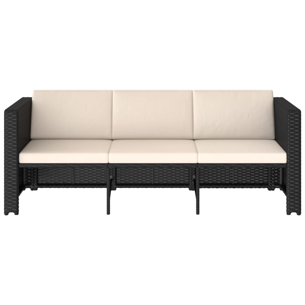 Set mobilier de grădină cu perne, 4 piese, negru, poliratan