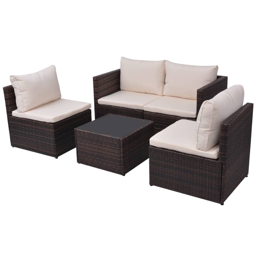 Garden furniture set with cushions, 5 pieces, brown, polyrattan