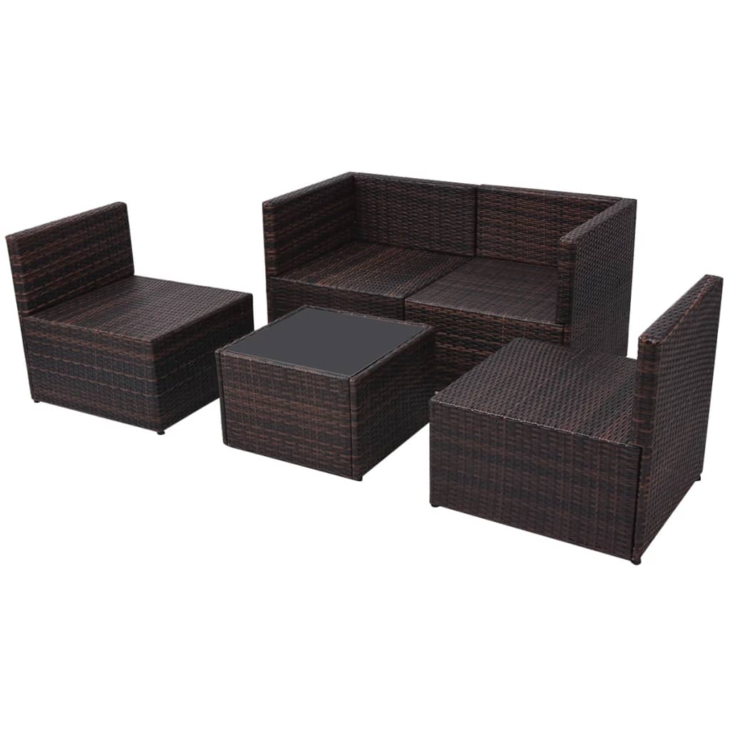 Garden furniture set with cushions, 5 pieces, brown, polyrattan