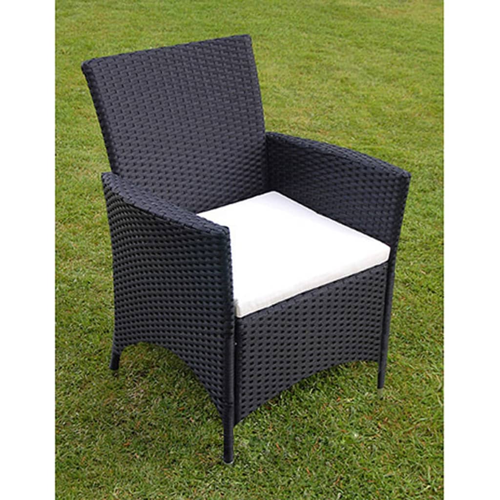 Outdoor furniture set with cushions, 9 pieces, black, polyrattan