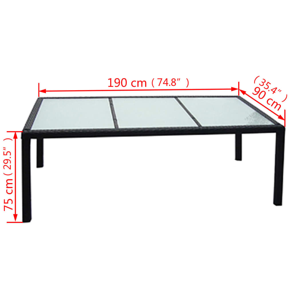 Set mobilier de exterior cu perne, 9 piese, negru, poliratan