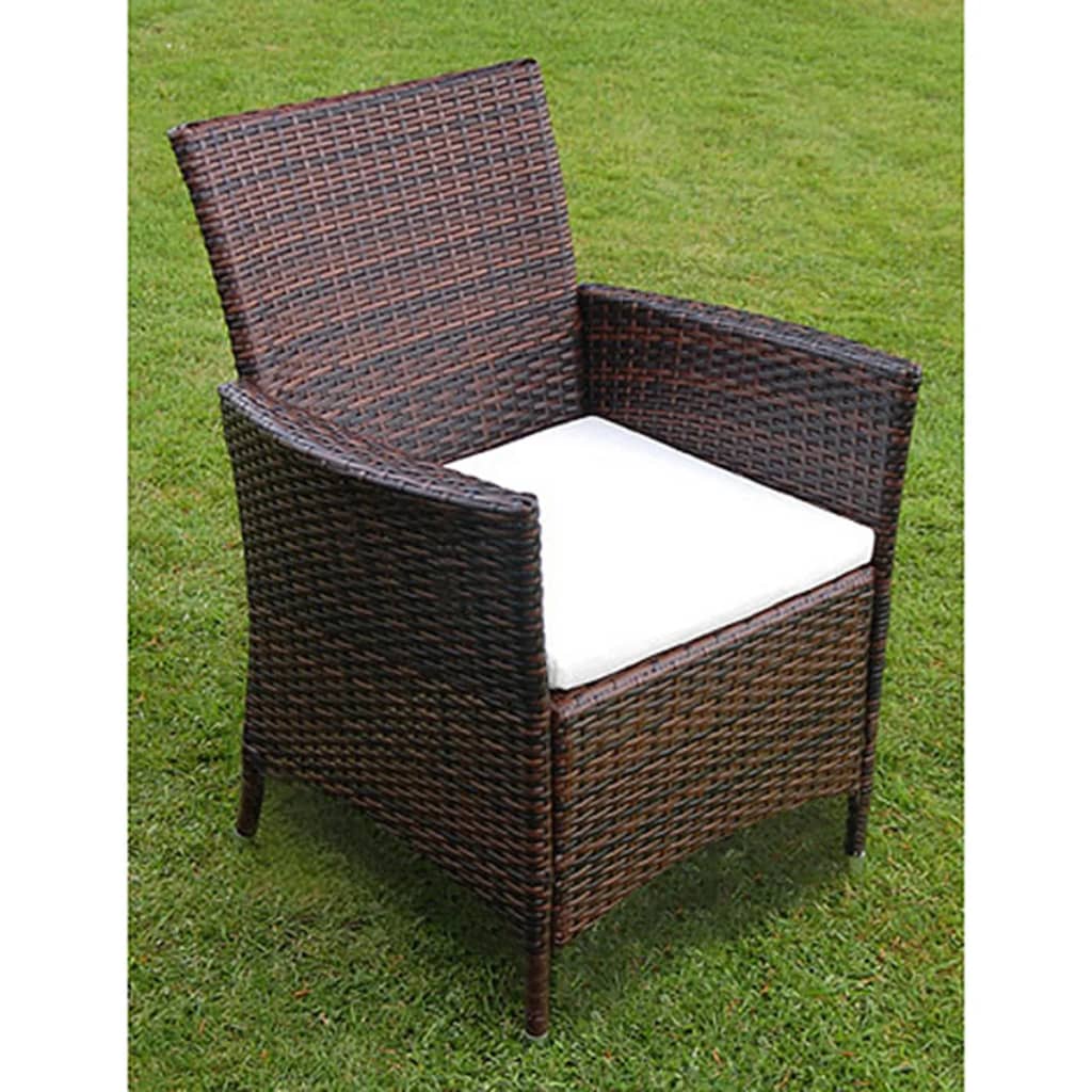 Outdoor furniture set with cushions, 7 pieces, brown, polyrattan