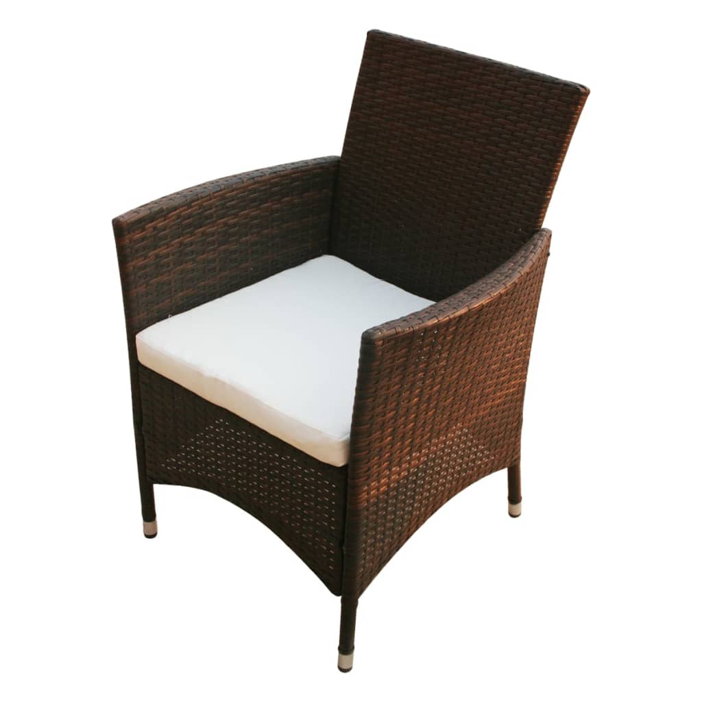 Outdoor furniture set with cushions, 7 pieces, brown, polyrattan