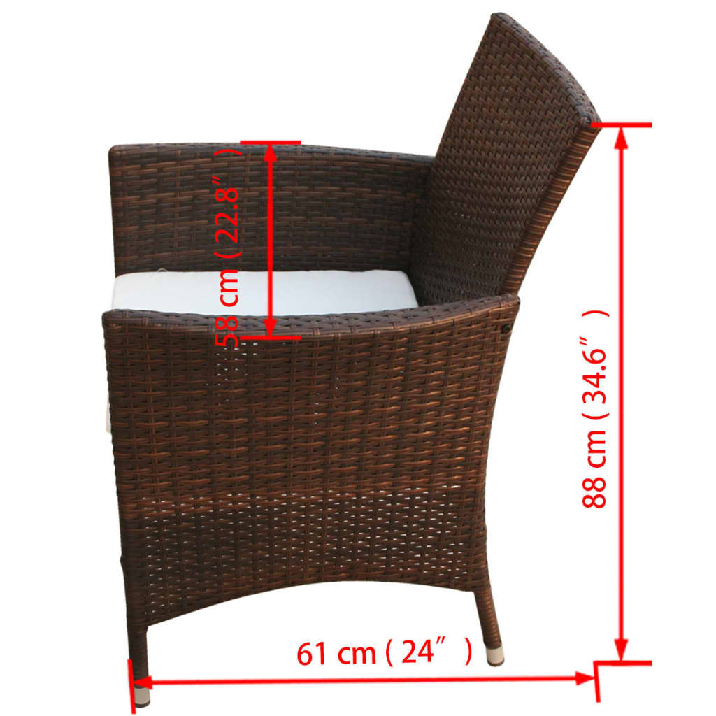 Outdoor furniture set with cushions, 7 pieces, brown, polyrattan