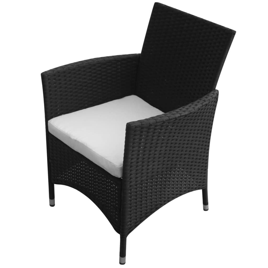 Set mobilier de exterior cu perne, 7 piese, negru, poliratan