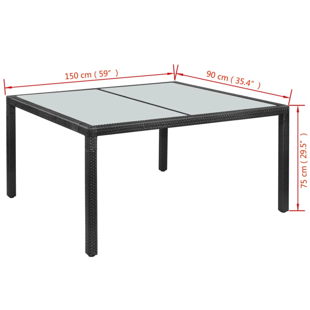 Set mobilier de exterior cu perne, 7 piese, negru, poliratan