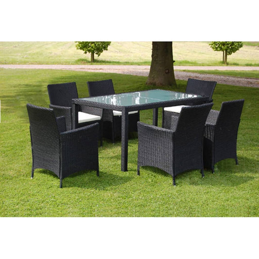 Set mobilier de exterior cu perne, 7 piese, negru, poliratan