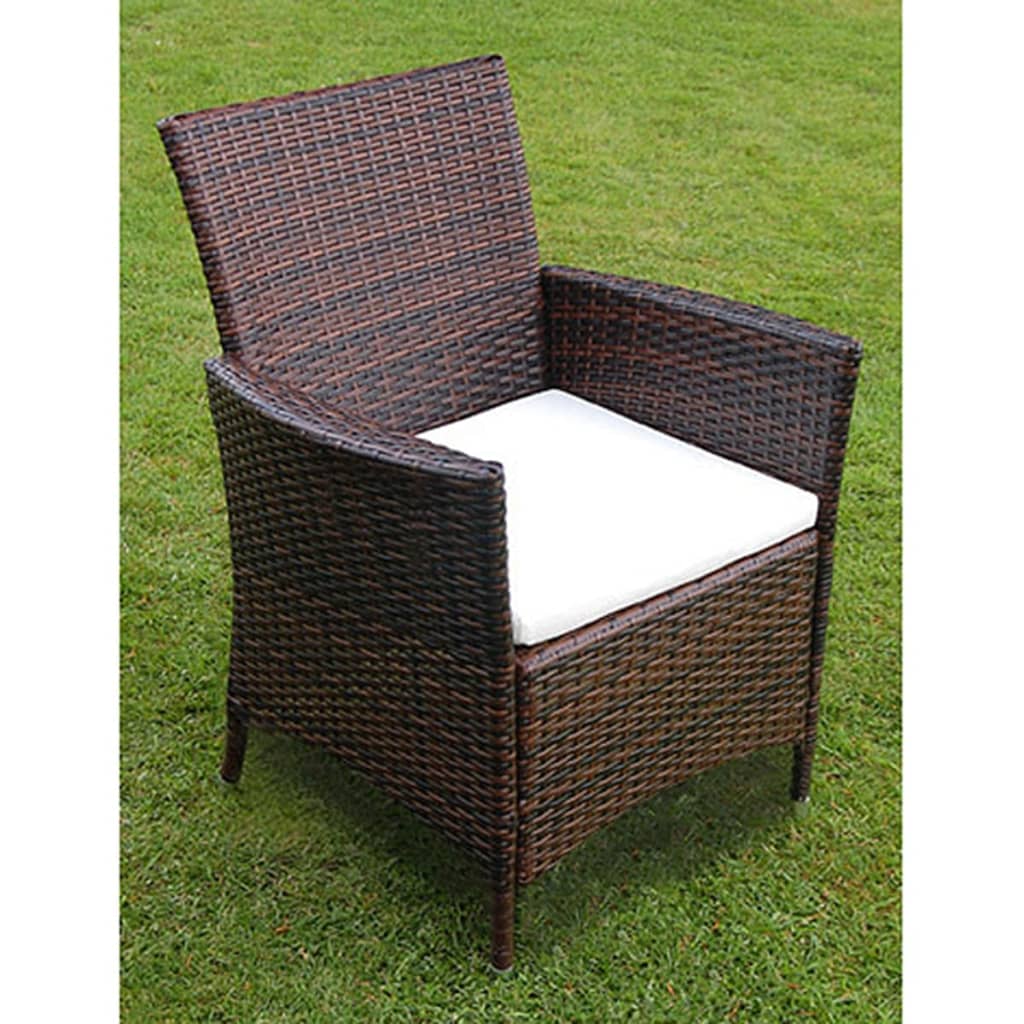 Outdoor furniture set with cushions, 5 pieces, brown, polyrattan