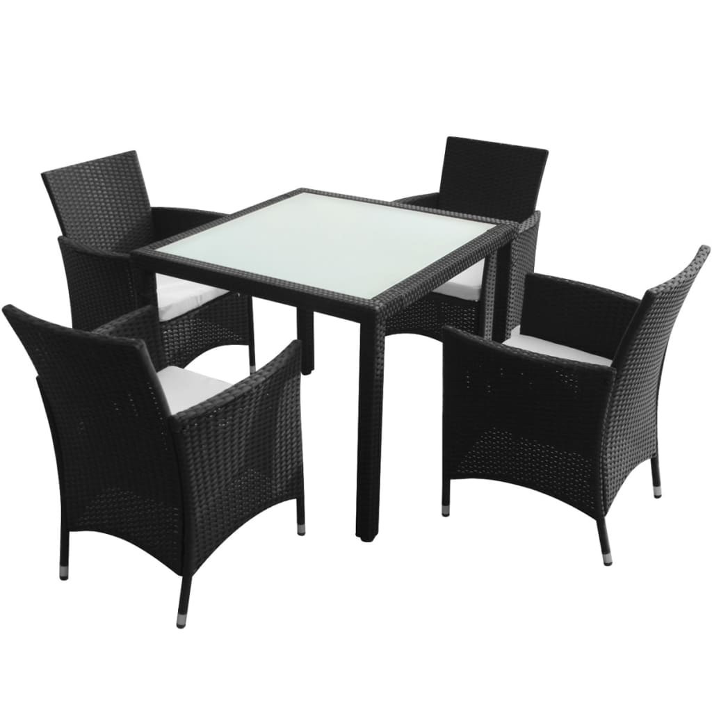 5-piece outdoor furniture set with cushions, black, polyrattan