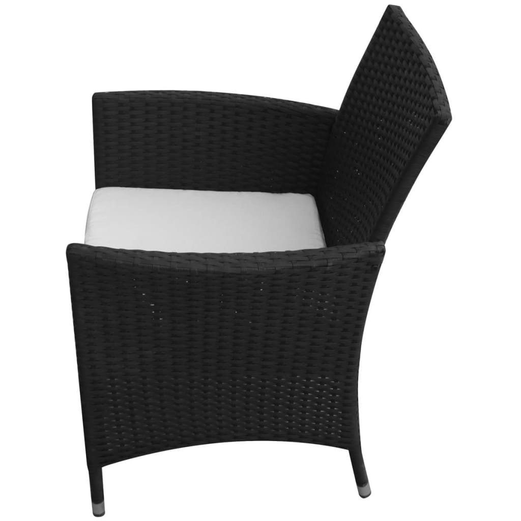 5-piece outdoor furniture set with cushions, black, polyrattan