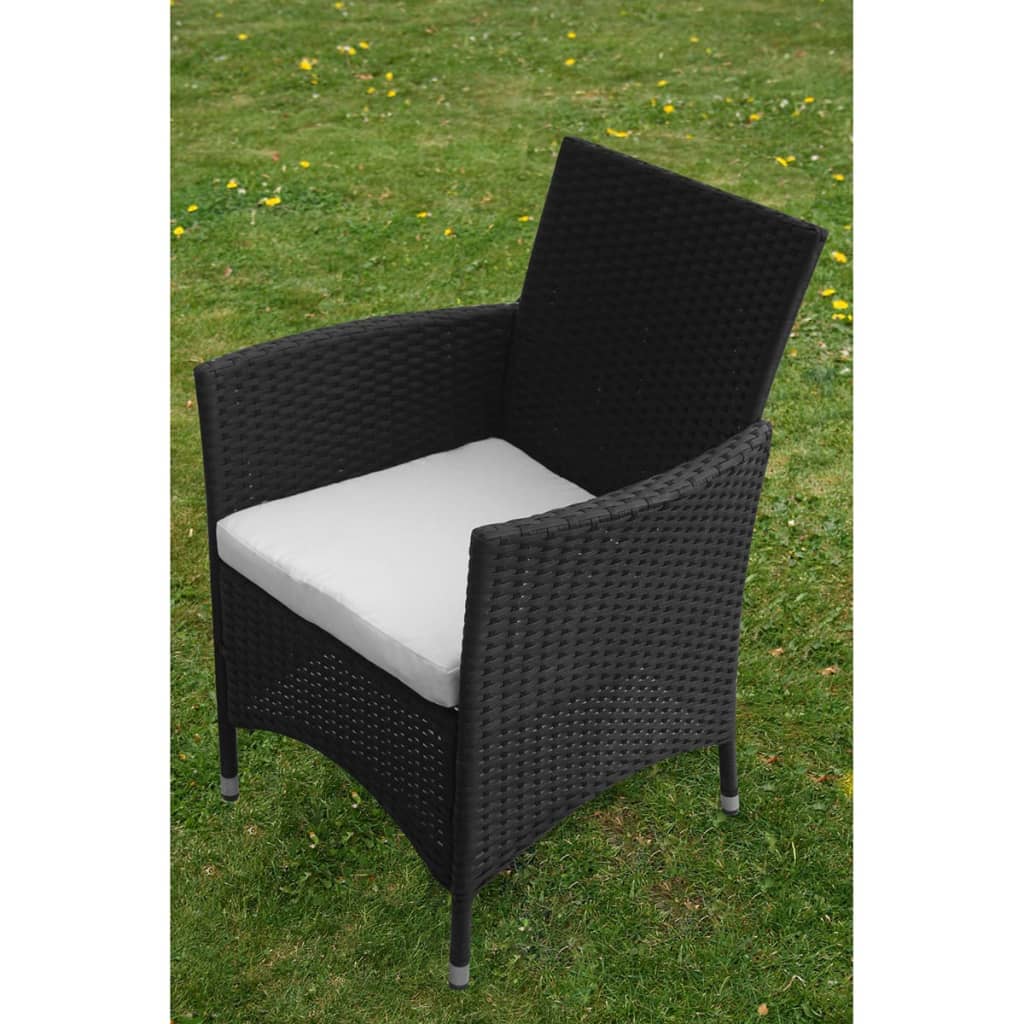 5-piece outdoor furniture set with cushions, black, polyrattan