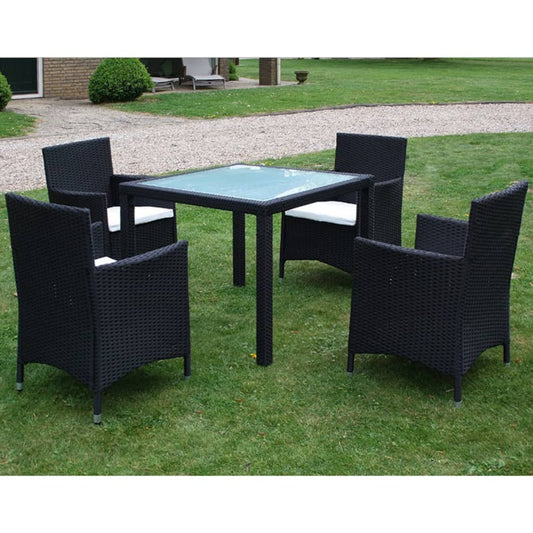 5-piece outdoor furniture set with cushions, black, polyrattan