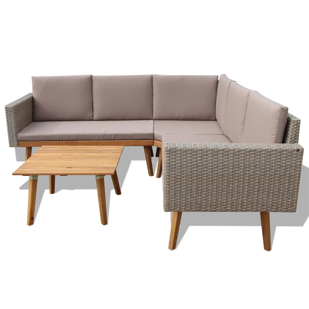 4-piece garden furniture set with cushions, grey, polyrattan