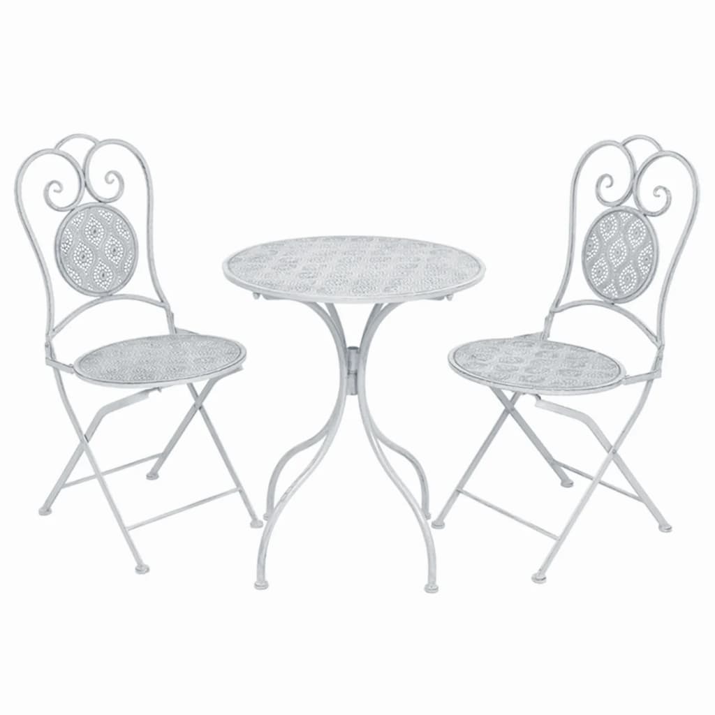 Bistro furniture set, 3 pieces, grey white, steel