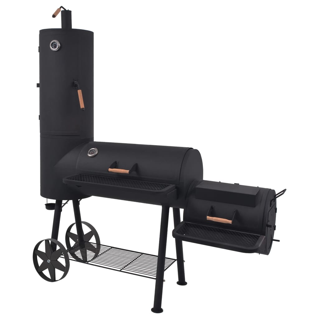 Charcoal grill, smoker and low shelf, black, massive XXL