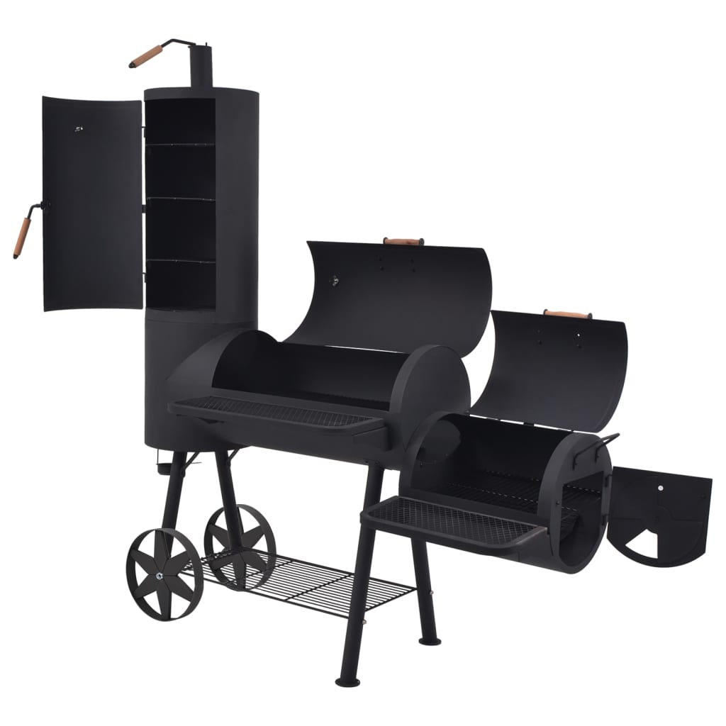 Charcoal grill, smoker and low shelf, black, massive XXL