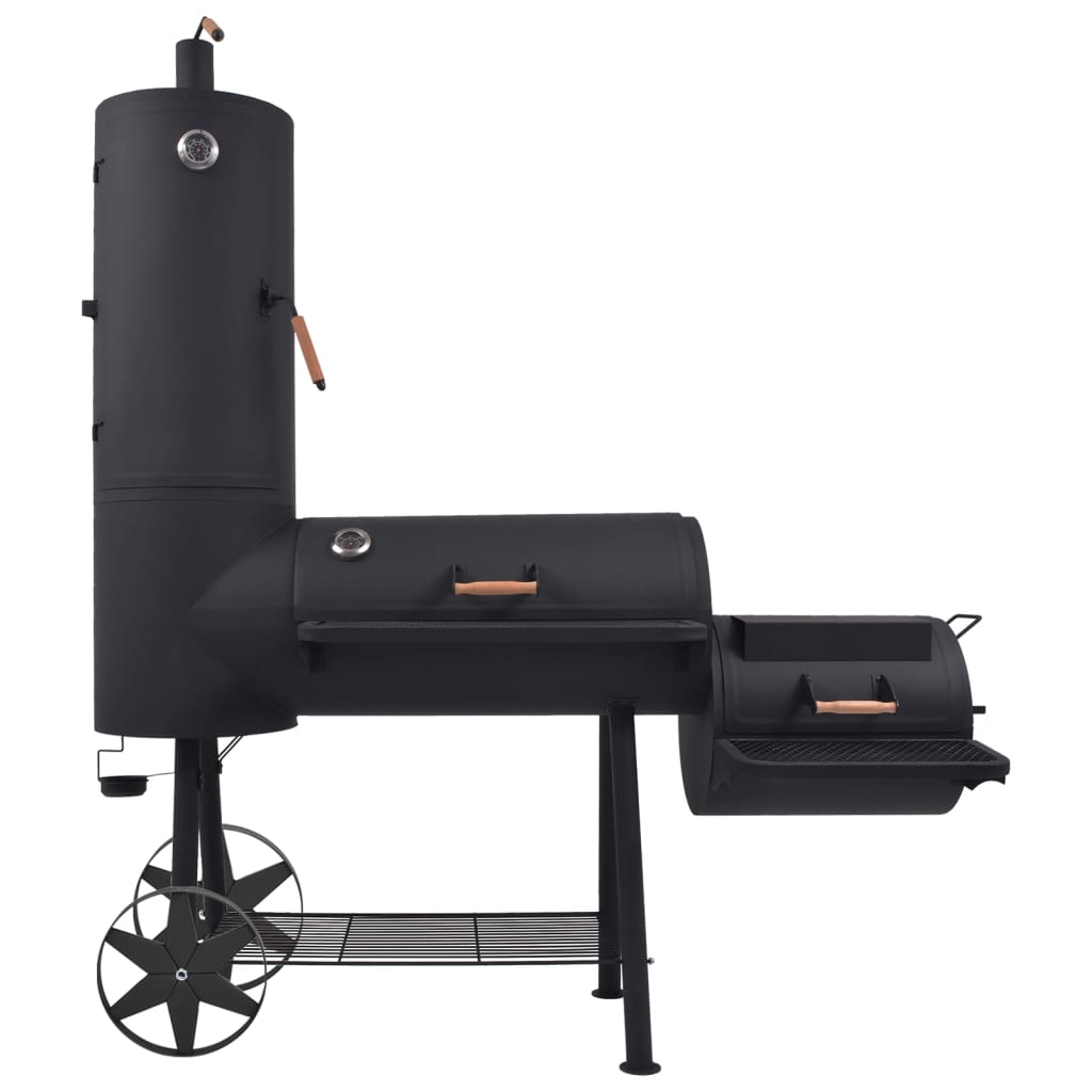 Charcoal grill, smoker and low shelf, black, massive XXL