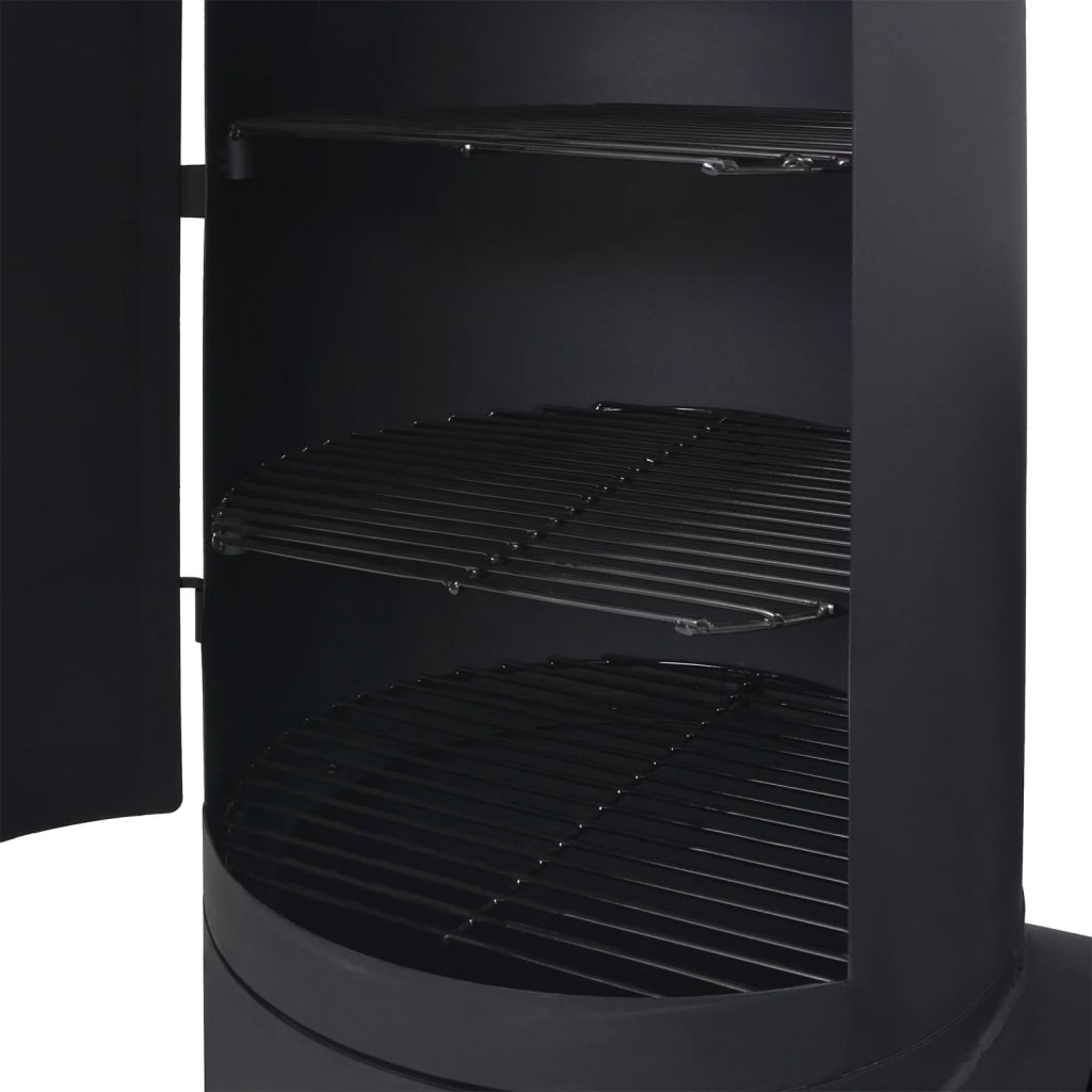 Charcoal grill, smoker and low shelf, black, massive XXL