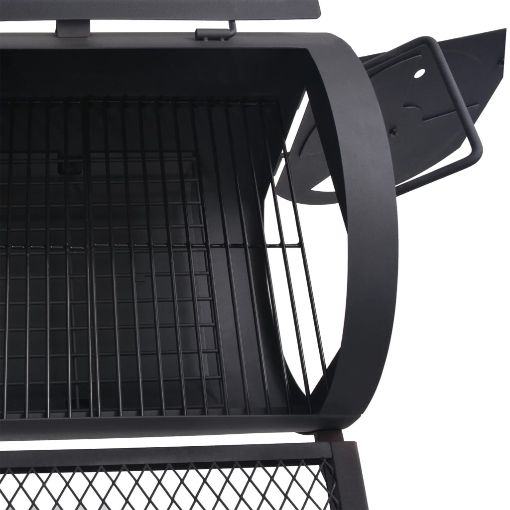 Charcoal grill, smoker and low shelf, black, massive XXL