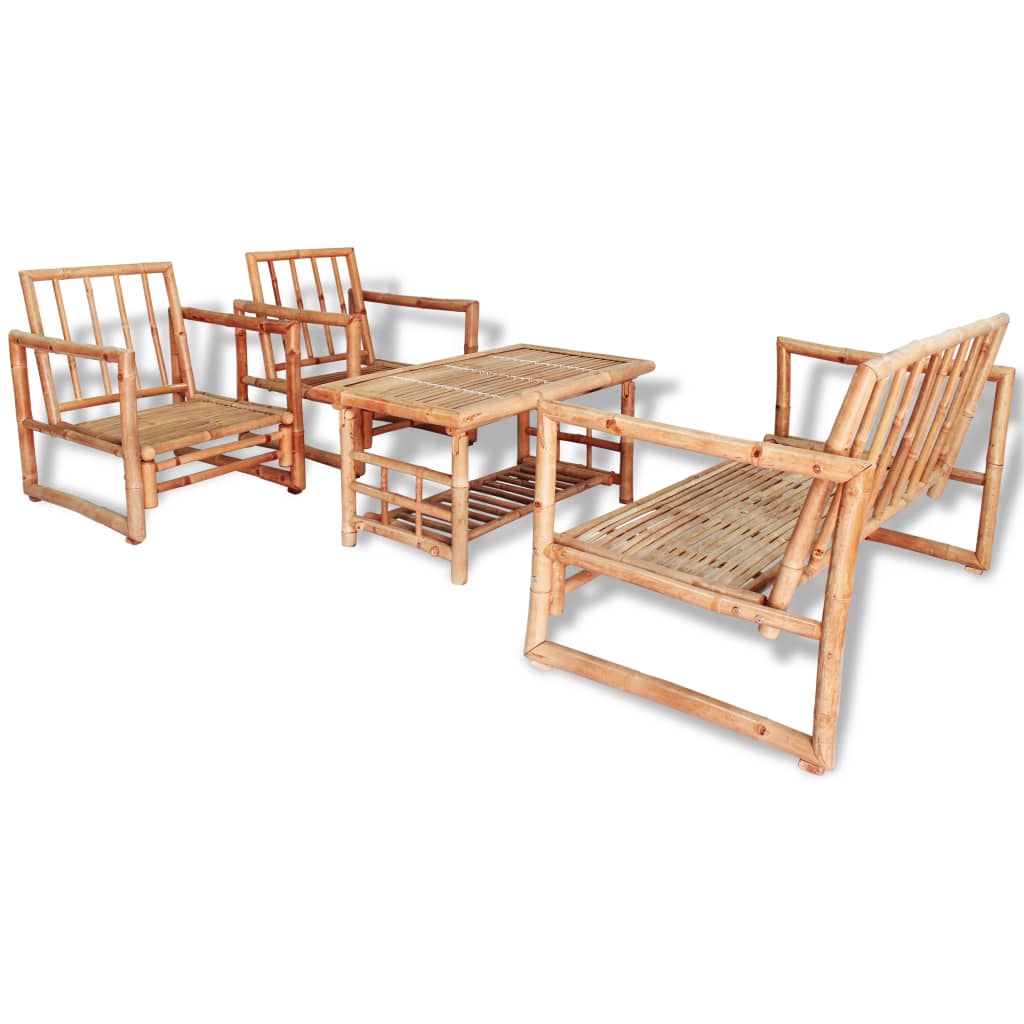 Garden furniture set with cushions, 4 pieces, bamboo