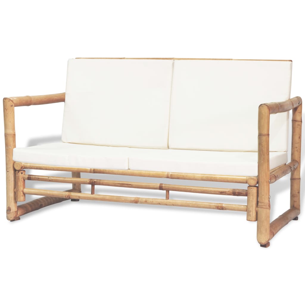 Garden furniture set with cushions, 4 pieces, bamboo