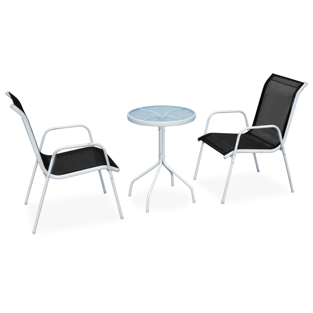 Bistro furniture set, 3 pieces, black, steel