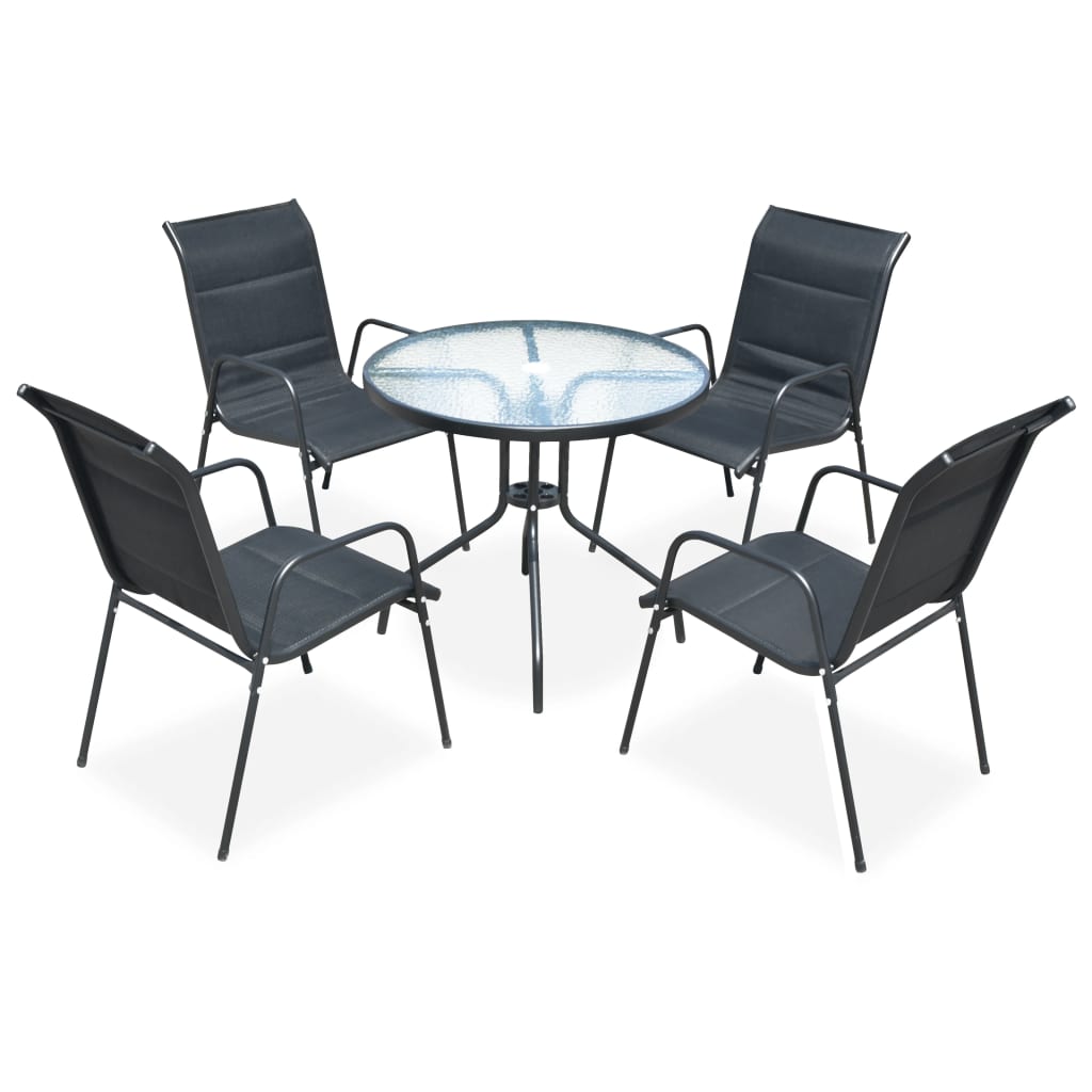 Outdoor furniture set, 5 pieces, black, steel