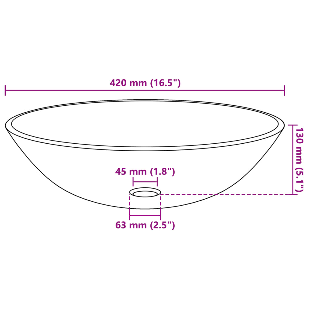 Transparent tempered glass sink, 42 ​​cm