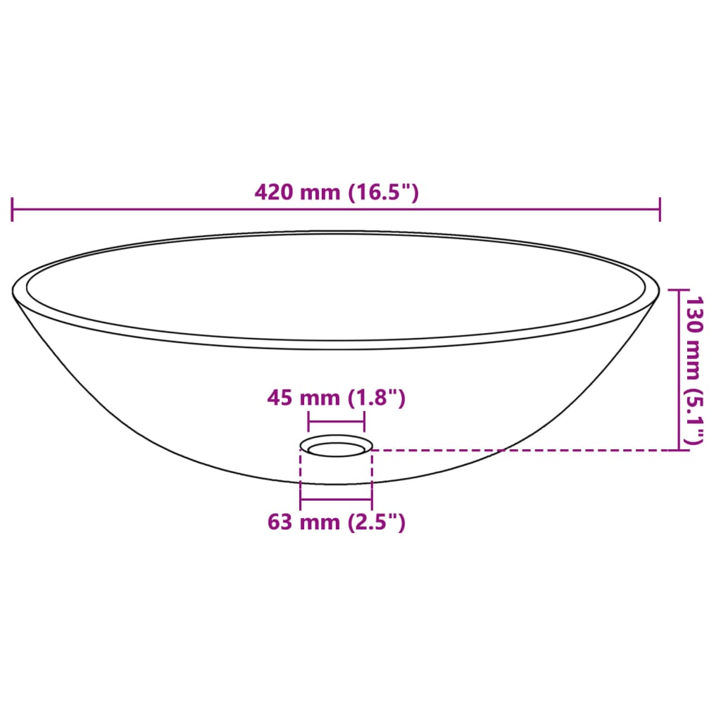 Tempered glass sink, 42 ​​cm, frosted