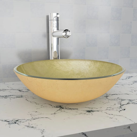 Tempered glass sink, 42 ​​cm, gold