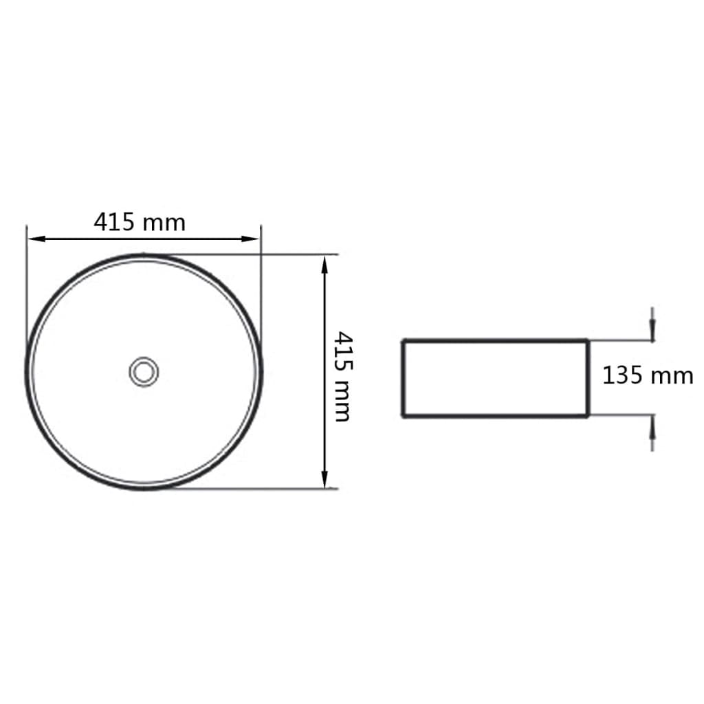 Ceramic bathroom sink, round, 41.5 x 13.5 cm, white