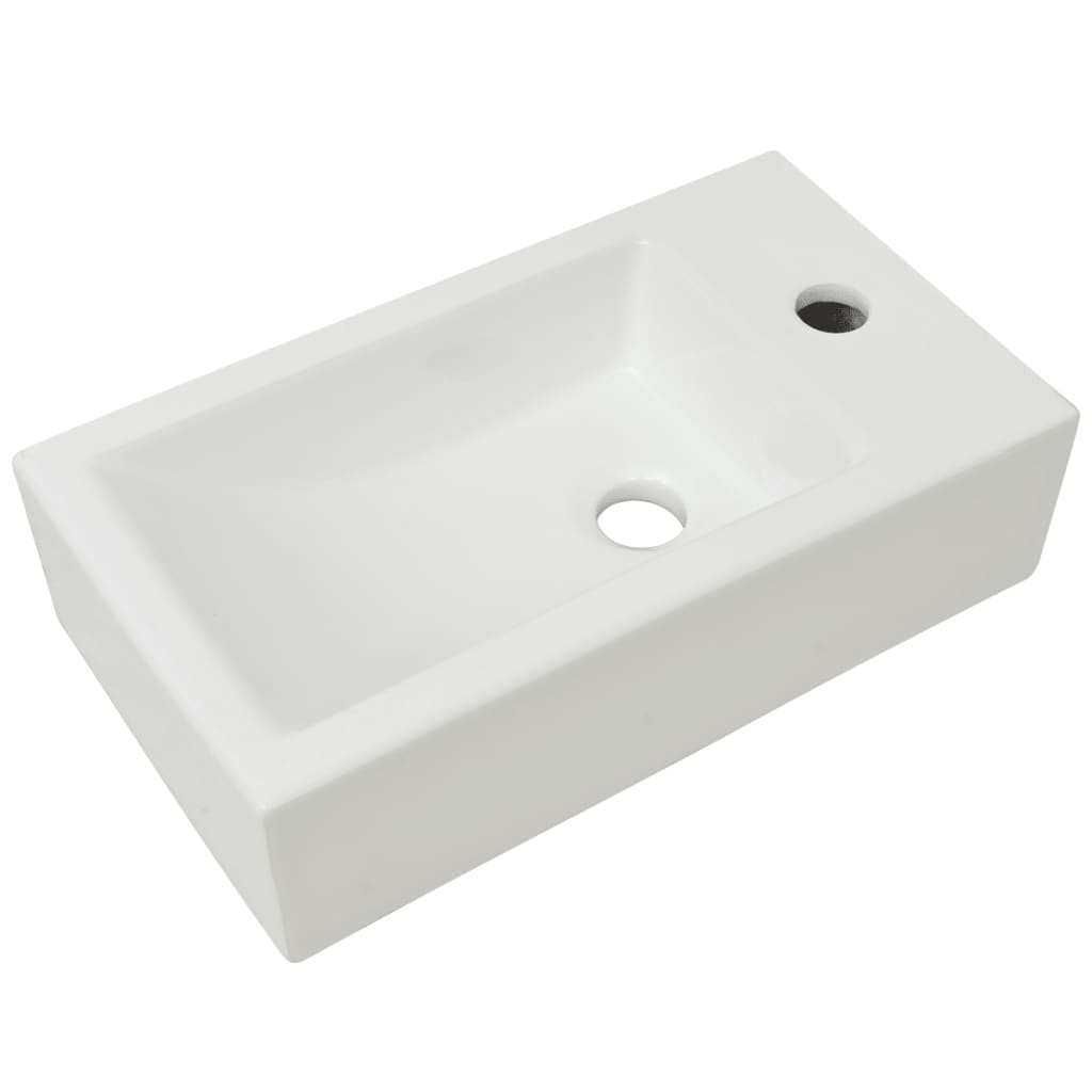 Rectangular ceramic sink with overflow 46x25.5x12 cm white