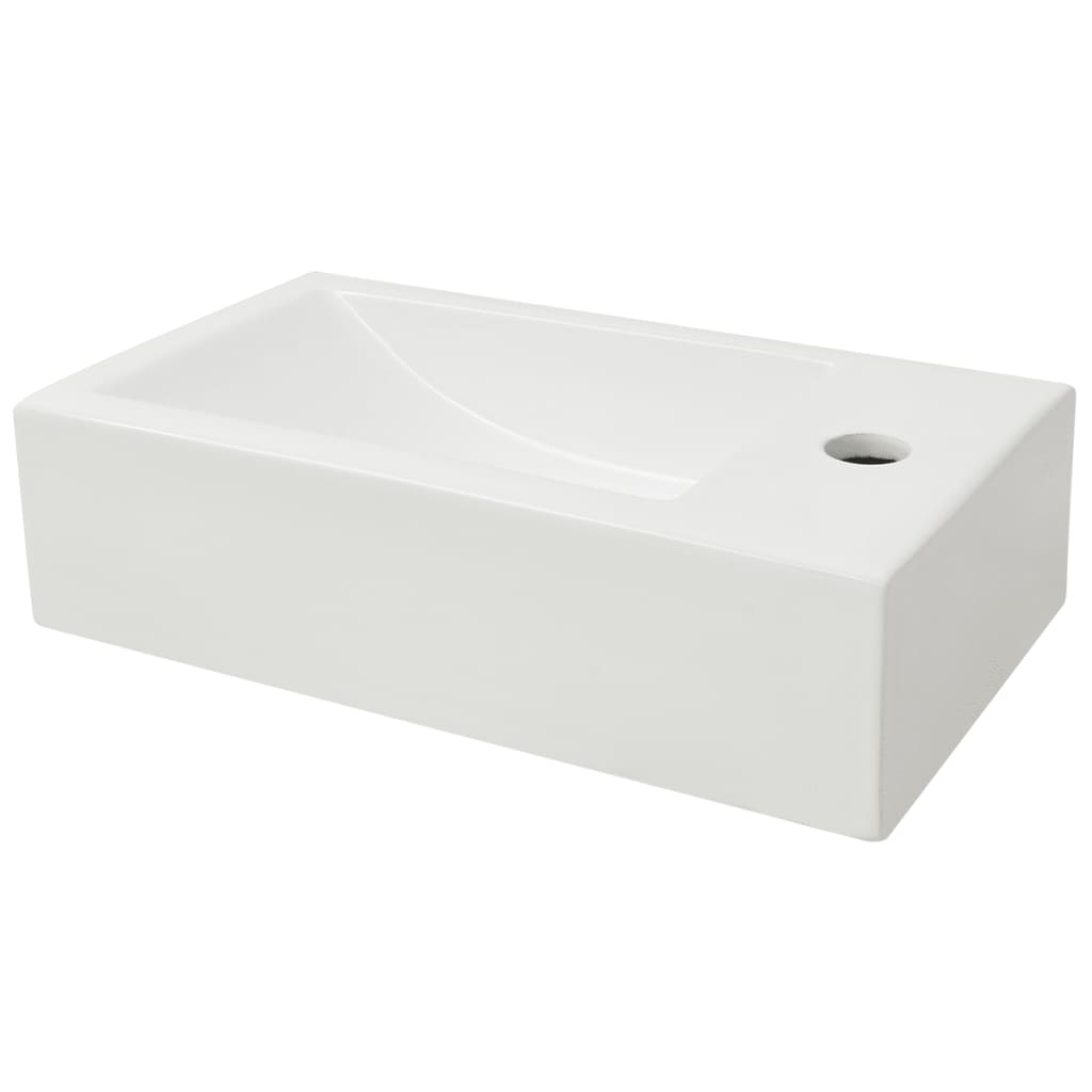 Rectangular ceramic sink with overflow 46x25.5x12 cm white