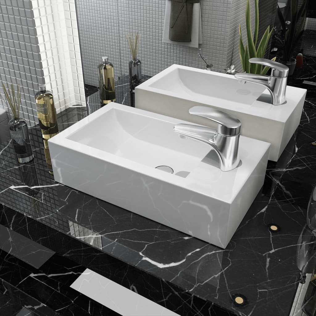 Rectangular ceramic sink with overflow 46x25.5x12 cm white