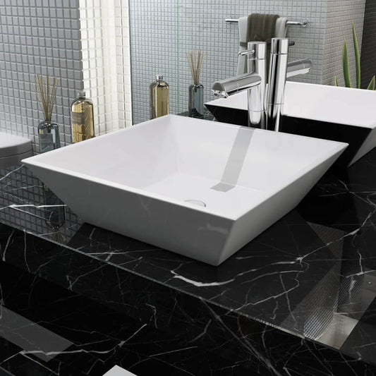 Square ceramic sink, white, 41.5 x 41.5 x 12 cm