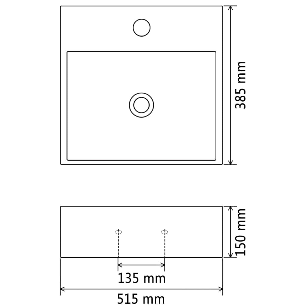 Bathroom sink, tap hole, white, 51.5x38.5x15 cm, ceramic