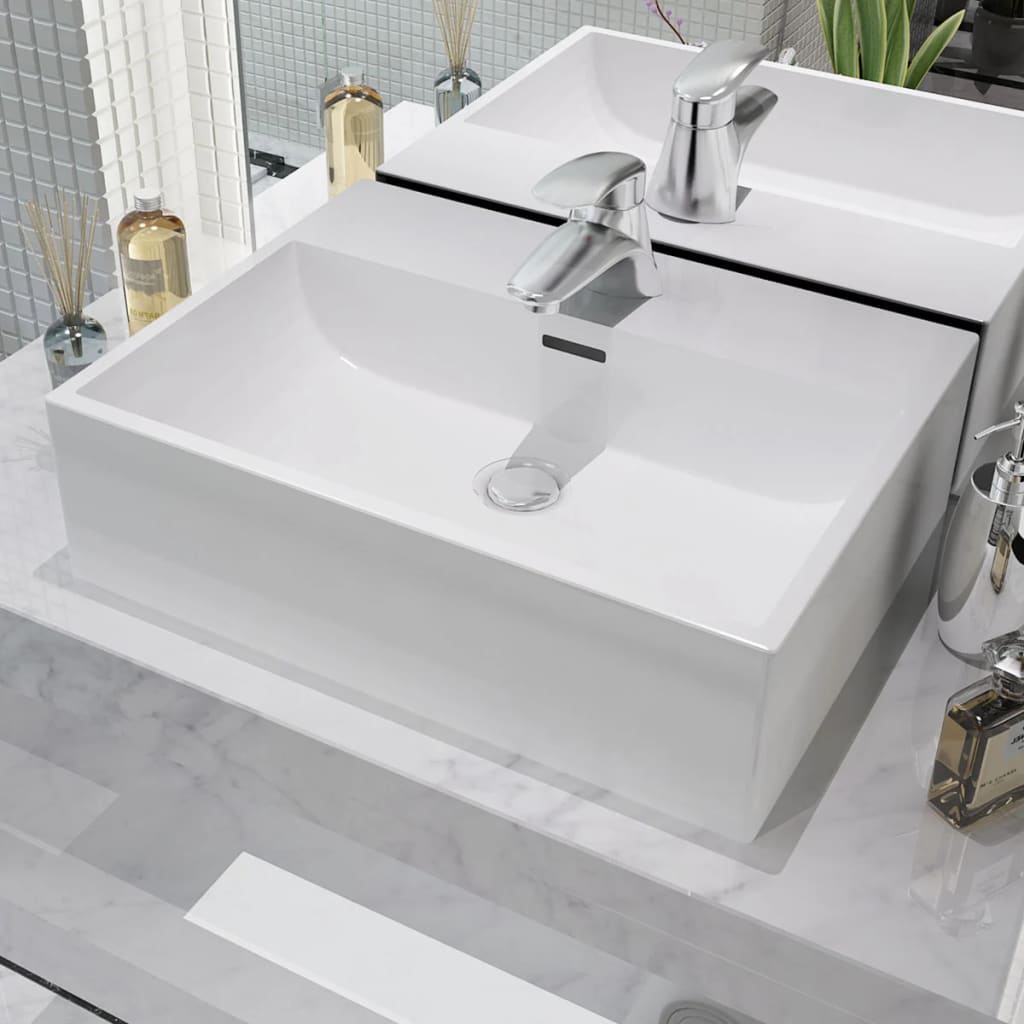 Bathroom sink, tap hole, white, 51.5x38.5x15 cm, ceramic