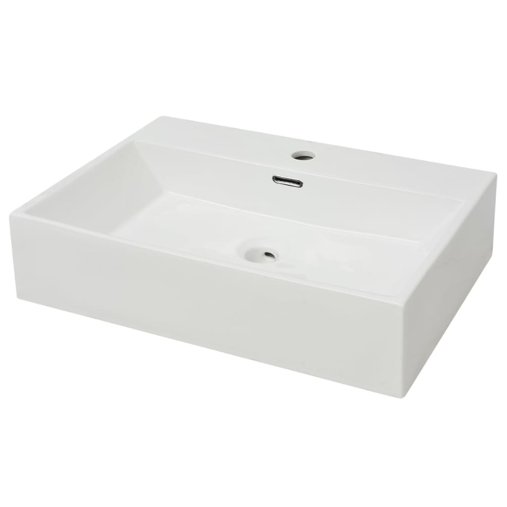 Sink with tap hole, ceramic 60.5x42.5x14.5 cm, white