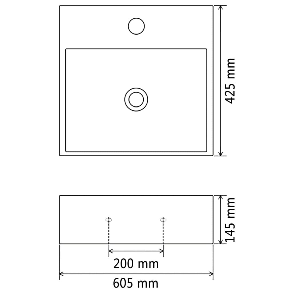 Sink with tap hole, ceramic 60.5x42.5x14.5 cm, white