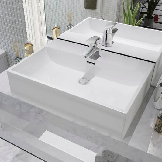 Sink with tap hole, ceramic 60.5x42.5x14.5 cm, white